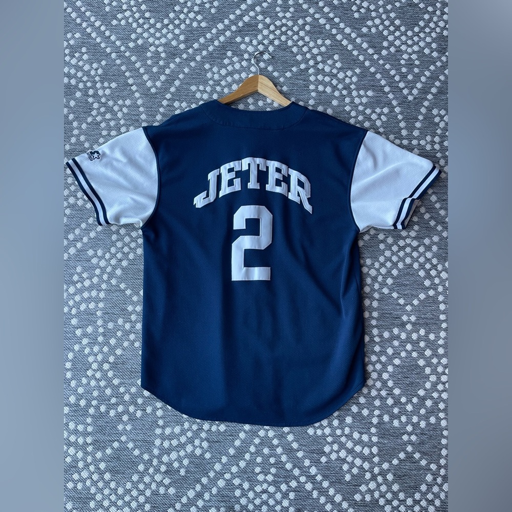 Starter YANKEES Derek Jeter 2 Jersey Baseball Button Down Mens XL Blue Christmas - Picture 13 of 14